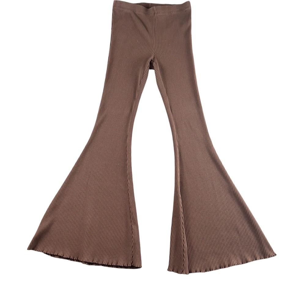 Aerie Brown Ribbed Flare Leggings High Waisted Bell Bottom Pants Small S P